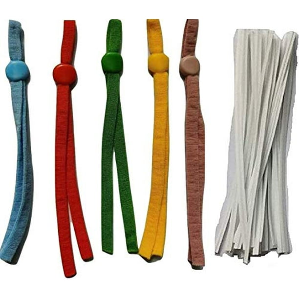 100 Pcs 1//4 Inch 6mm Sewing Elastic Band Cord with Adjustable Buckle Stretchy Earlobe Lanyard Earmuff Rope Making Supplies Stretch String for DIY in 5 Brilliant Colors with 50 Nose Bridge Wires